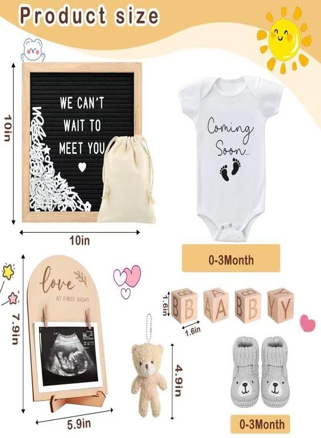 SytuHete 9 Pcs Pregnancy Announcements Set, Include Felt Letter Board Baby Bodysuit Shoes and Wooden Sign Surprise Announcement for Grandparents Partner Gift Family Reveal(White Coming soon-grey shoe) - Image 2
